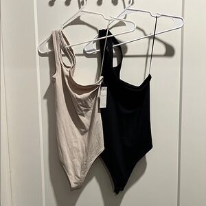 NWT Abercrombie & Fitch Double-Strapped Black and Cream Women's Bodysuit Set, XS